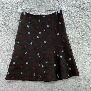 Irene Van Ryb Wool Skirt Size 8 Brown Embroidered Fireworks Pattern‎ A-Line Slip